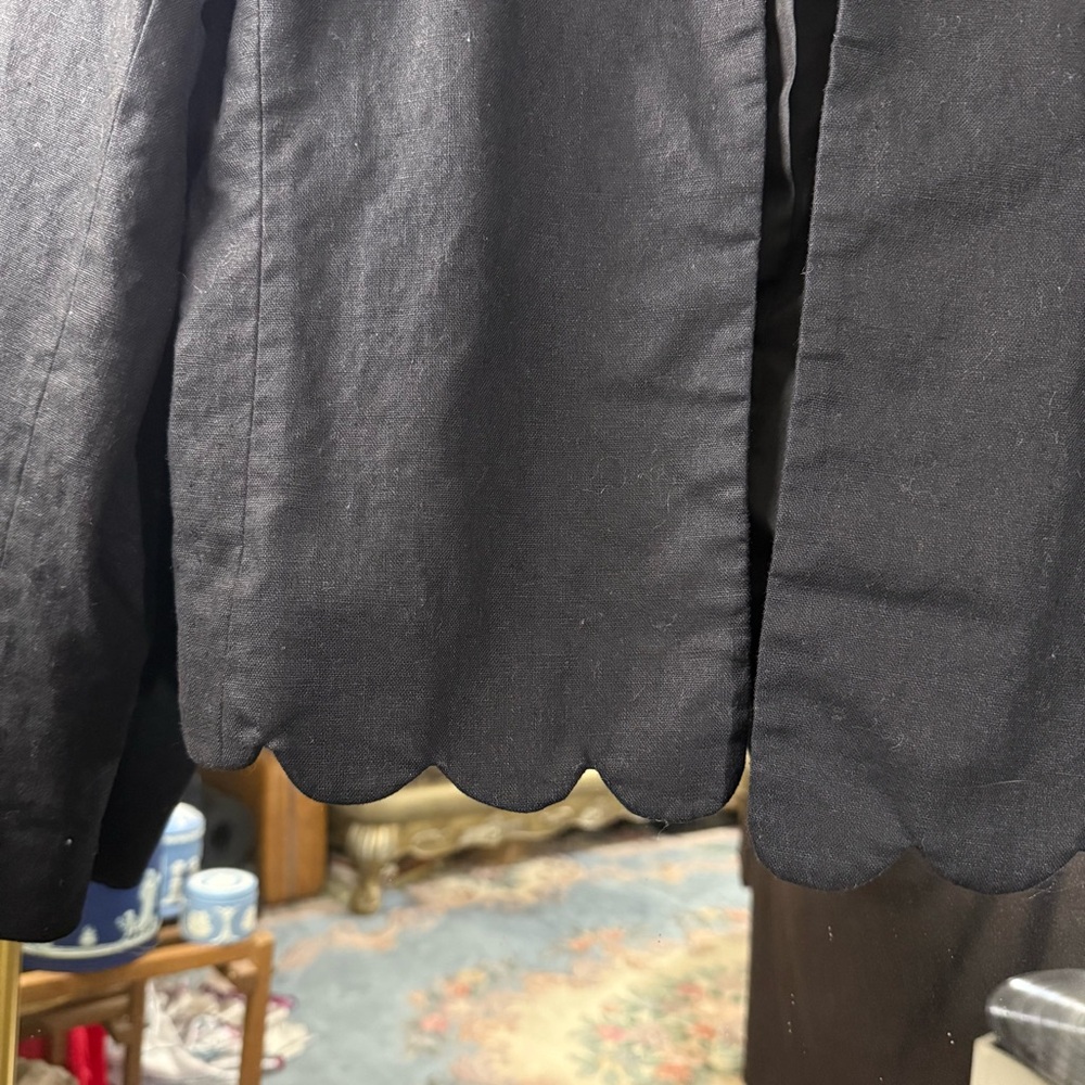 J.Crew Black Cropped Scallop Edge Blazer Linen Cotton Blend Chic Minimalist - Picture 4 of 6
